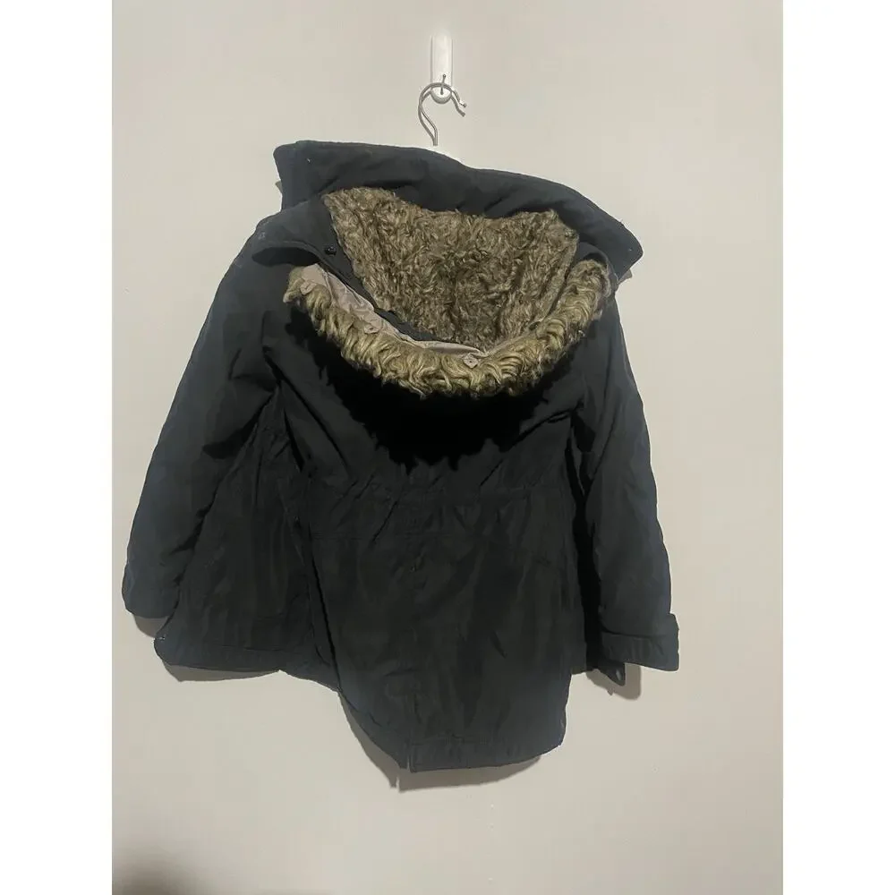 Abercrombie A&F Kids Winter Coat Parka Black Faux Fur‎ Hooded Jacket Girls 9/10